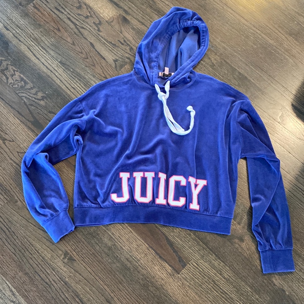 Juicy Couture Blue Velour Hoodie Hooded Sweatshirt Y2K Small S EUC